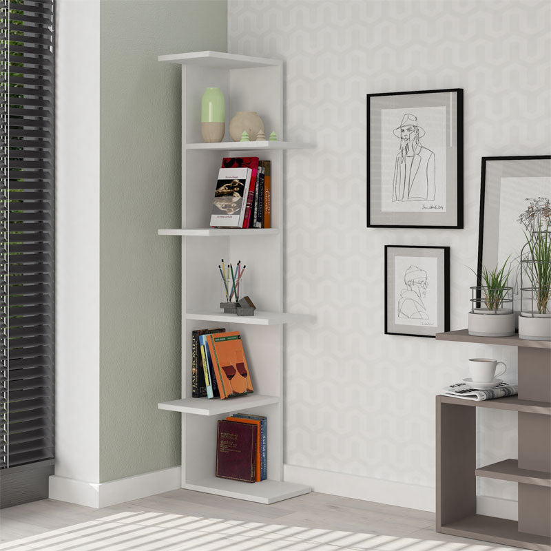 Βιβλιoθήκη γωνιακή Saso pakoworld μελαμίνης λευκό 37x37x141εκ - Hippiehome.gr