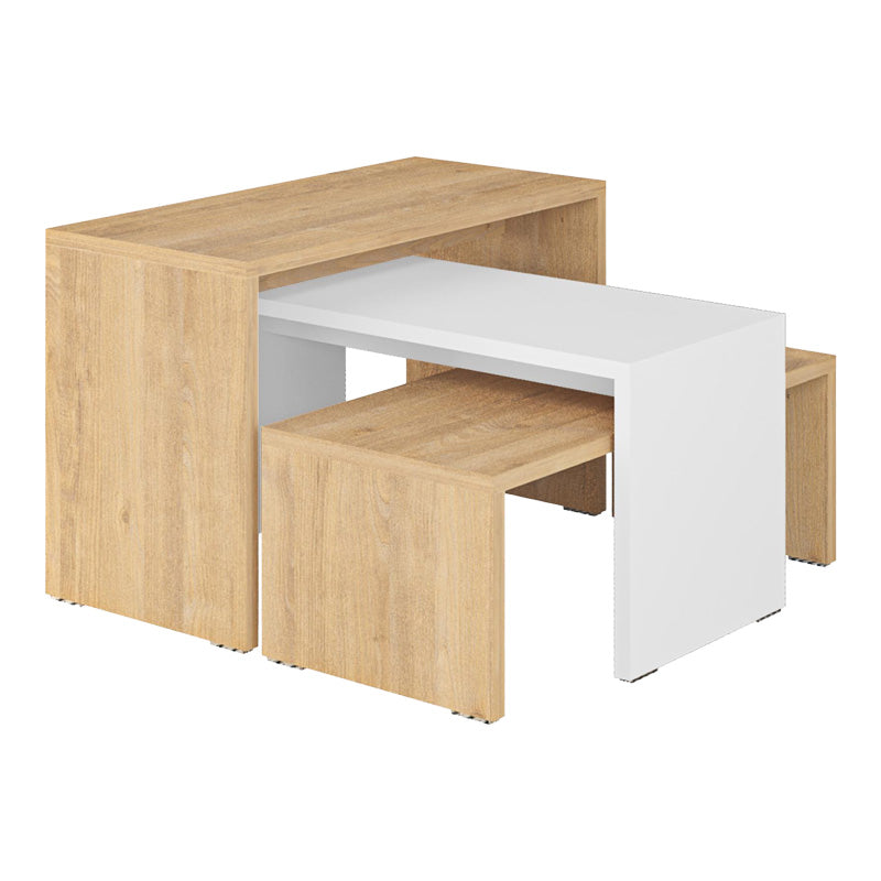 Τραπέζια σαλονιού Kantar pakoworld σετ 3τεμ σε oak-λευκή απόχρωση 65x30x39εκ - Hippiehome.gr