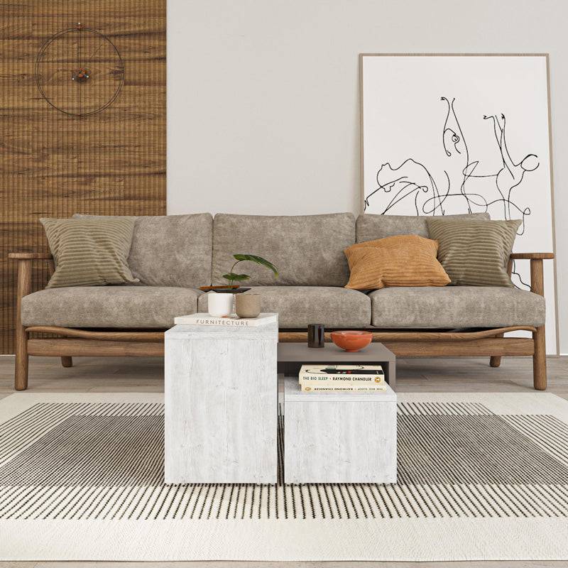 Τραπέζια σαλονιού Kantar pakoworld σετ 3τεμ σε λευκό antique - μόκα απόχρωση 65x30x39εκ - Hippiehome.gr