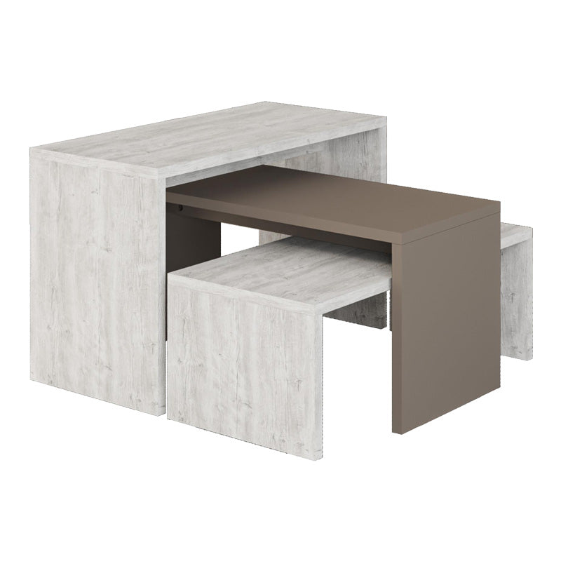 Τραπέζια σαλονιού Kantar pakoworld σετ 3τεμ σε λευκό antique - μόκα απόχρωση 65x30x39εκ - Hippiehome.gr