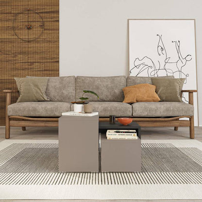 Τραπέζια σαλονιού Kantar pakoworld σετ 3τεμ σε ανθρακί - μόκα απόχρωση 65x30x39εκ - Hippiehome.gr