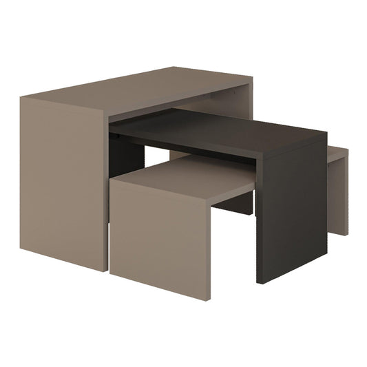 Τραπέζια σαλονιού Kantar pakoworld σετ 3τεμ σε ανθρακί - μόκα απόχρωση 65x30x39εκ - Hippiehome.gr