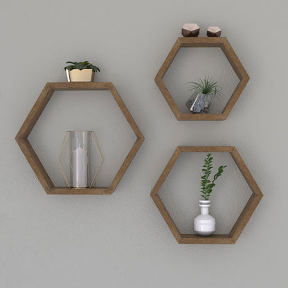 Ραφιέρα τοίχου Valis pakoworld τριών τεμαχίων χρώμα καρυδί 37x9x32εκ - Hippiehome.gr