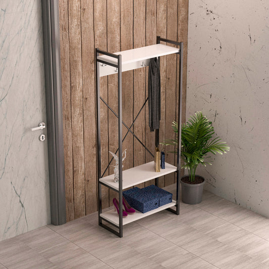 Έπιπλο εισόδου με κρεμάστρα Baker pakoworld μαύρο μέταλλο και μελαμίνη σε λευκή απόχρωση 90x34x180εκ - Hippiehome.gr