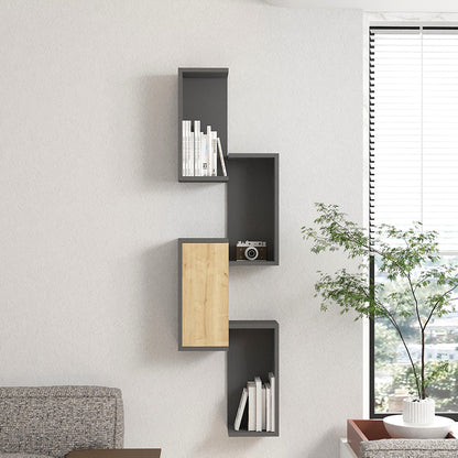 Ραφιέρα τοίχου Kongo pakoworld σε oak- ανθρακί απόχρωση 44x20x159εκ - Hippiehome.gr