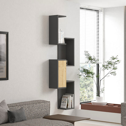 Ραφιέρα τοίχου Kongo pakoworld σε oak- ανθρακί απόχρωση 44x20x159εκ - Hippiehome.gr