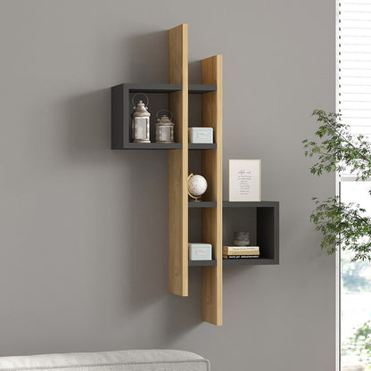 Ραφιέρα τοίχου Garel pakoworld σε oak-ανθρακί απόχρωση 53,8x19,6x108εκ - Hippiehome.gr