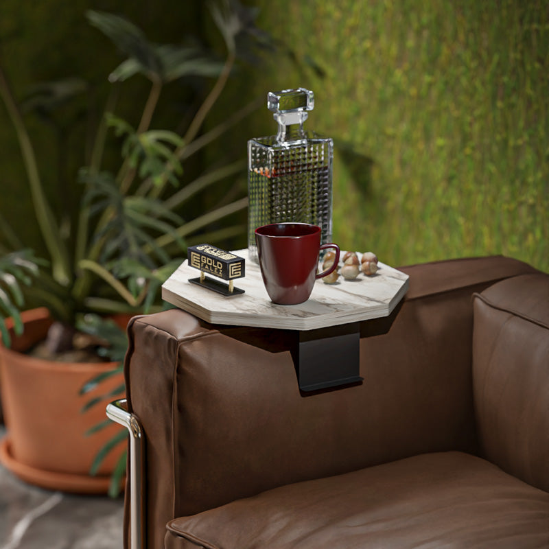 Βοηθητικό τραπεζάκι Linea pakoworld σε γκρι όψη μαρμάρου με μαύρα μεταλλικά πόδια Φ34x10εκ - Hippiehome.gr