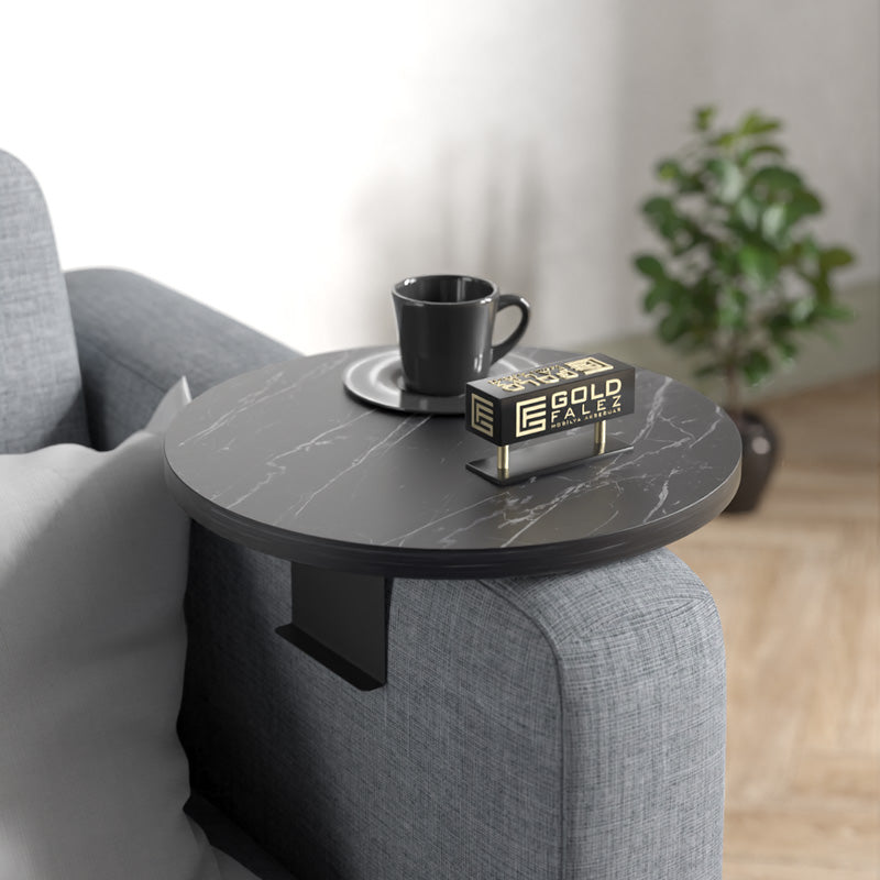 Βοηθητικό τραπεζάκι Linea pakoworld σε μαύρη όψη μαρμάρου με μαύρα μεταλλικά πόδια Φ35,5x5εκ - Hippiehome.gr