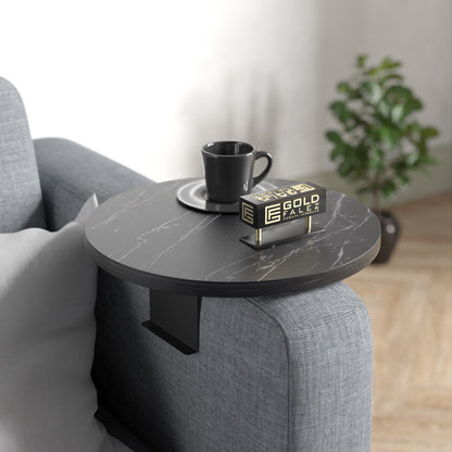 Βοηθητικό τραπεζάκι Linea pakoworld σε μαύρη όψη μαρμάρου με μαύρα μεταλλικά πόδια Φ35,5x5εκ - Hippiehome.gr