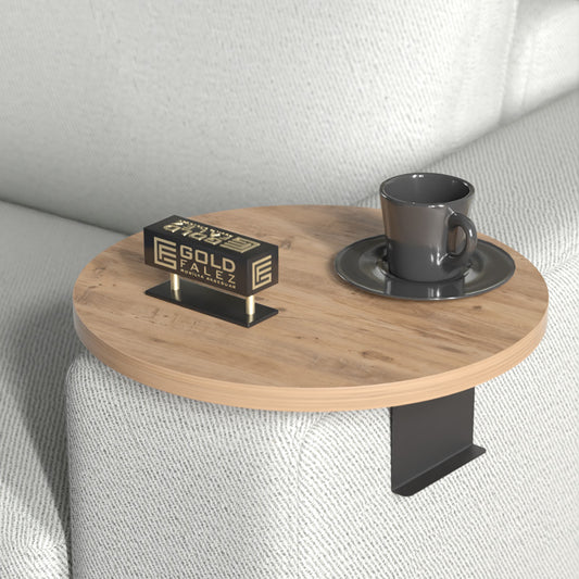 Βοηθητικό τραπεζάκι Linea pakoworld σε sonoma απόχρωση με μαύρα μεταλλικά πόδια Φ35,5x5εκ - Hippiehome.gr