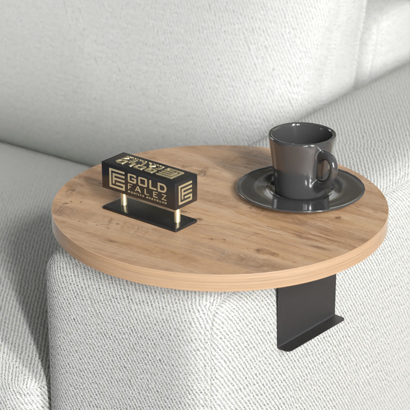 Βοηθητικό τραπεζάκι Linea pakoworld σε sonoma απόχρωση με μαύρα μεταλλικά πόδια Φ35,5x5εκ - Hippiehome.gr