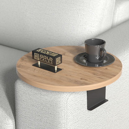 Βοηθητικό τραπεζάκι Linea pakoworld σε sonoma απόχρωση με μαύρα μεταλλικά πόδια Φ35,5x5εκ - Hippiehome.gr