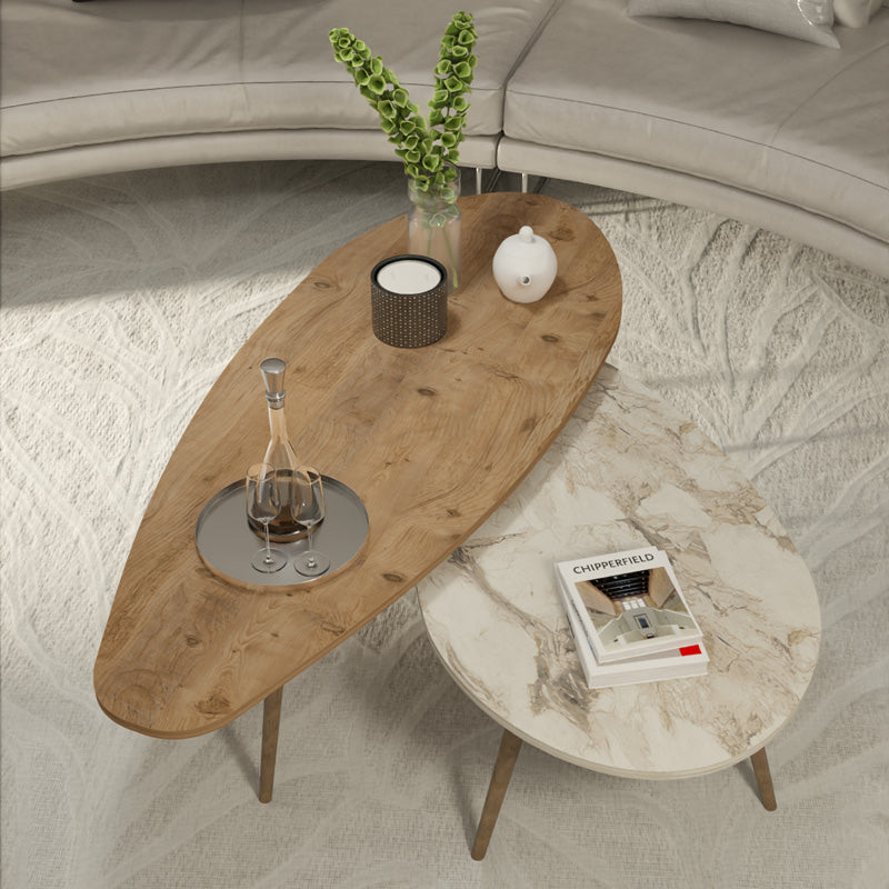 Τραπέζι σαλονιού Monty pakoworld 2 τεμ σε απόχρωση φυσικό-μπεζ μαρμάρου 116x46x46εκ - Hippiehome.gr