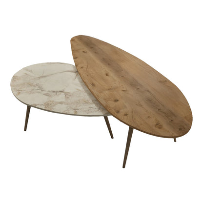 Τραπέζι σαλονιού Monty pakoworld 2 τεμ σε απόχρωση φυσικό-μπεζ μαρμάρου 116x46x46εκ - Hippiehome.gr