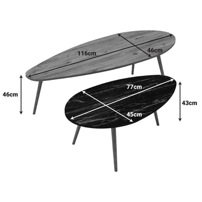 Τραπέζια σαλονιού Monty pakoworld 2 τεμ σε φυσικη-μαύρου μαρμάρου απόχρωση - Hippiehome.gr