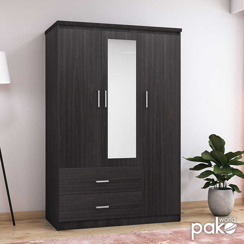 Ντουλάπα ρούχων τρίφυλλη OLYMPUS pakoworld χρώμα wenge 120x57x183εκ - Hippiehome.gr