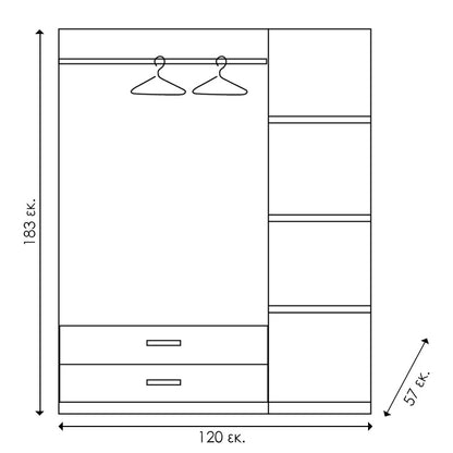 Ντουλάπα ρούχων τρίφυλλη OLYMPUS pakoworld χρώμα wenge 120x57x183εκ - Hippiehome.gr