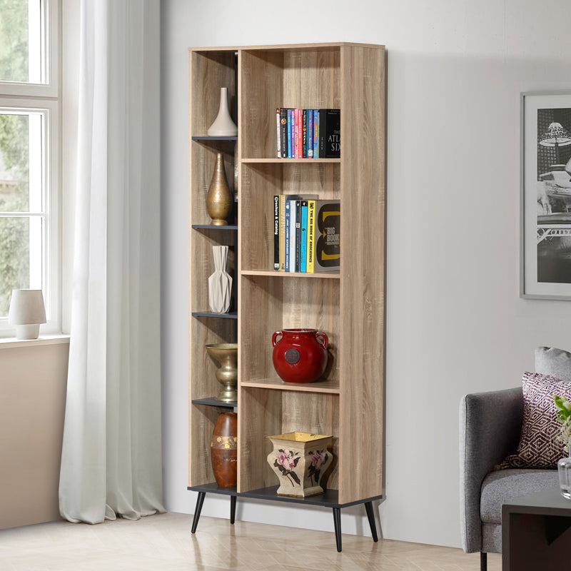 Βιβλιοθήκη Zezan pakoworld σε sonoma-ανθρακί απόχρωση 76.5x30x200.5εκ - Hippiehome.gr