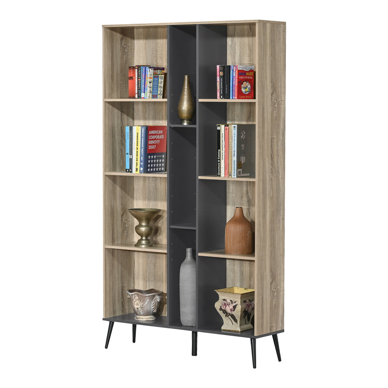 Βιβλιοθήκη Zezan pakoworld σε sonoma-ανθρακί απόχρωση 114x30x200.5εκ - Hippiehome.gr