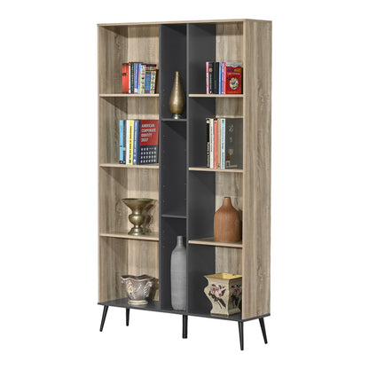 Βιβλιοθήκη Zezan pakoworld σε sonoma-ανθρακί απόχρωση 114x30x200.5εκ - Hippiehome.gr