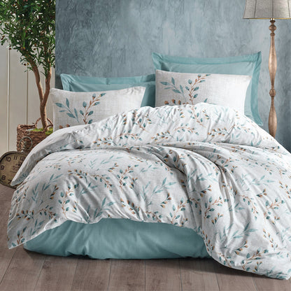 Σετ παπλωματοθήκη Lendell Cotton Box 3 τμχ Μονή (160x220) χρώμα μέντα - λευκό - Hippiehome.gr