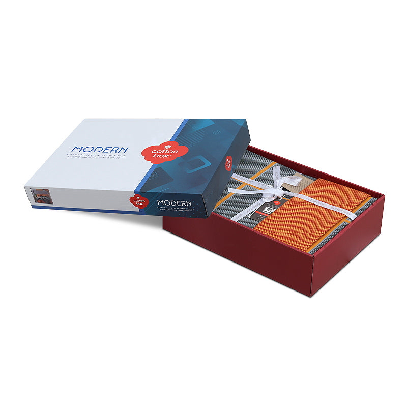 Σετ παπλωματοθήκη Stark Cotton Box 3 τμχ Μονή (160x220) χρώμα cinnamon - μπλε - Hippiehome.gr