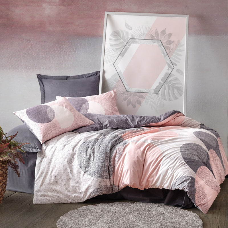 Σετ παπλωματοθήκη Leron Cotton Box 4 τμχ Διπλή (200x220) χρώμα γκρι - Hippiehome.gr