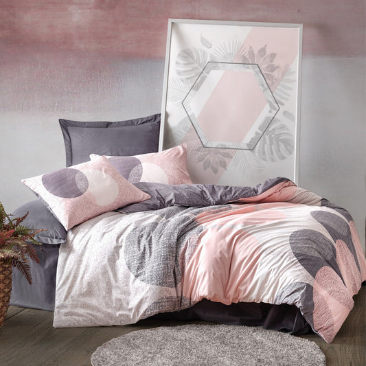 Σετ παπλωματοθήκη Leron Cotton Box 4 τμχ Διπλή (200x220) χρώμα γκρι - Hippiehome.gr