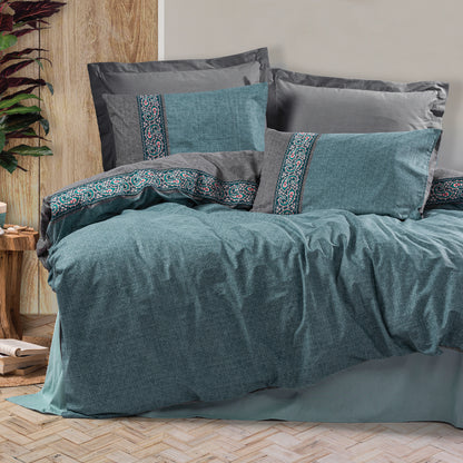 Σετ παπλωματοθήκη Ema Cotton Box 3 τμχ Μονή (160x220) χρώμα πετρόλ - Hippiehome.gr