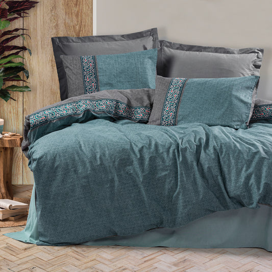 Σετ παπλωματοθήκη Ema Cotton Box 3 τμχ Μονή (160x220) χρώμα πετρόλ - Hippiehome.gr