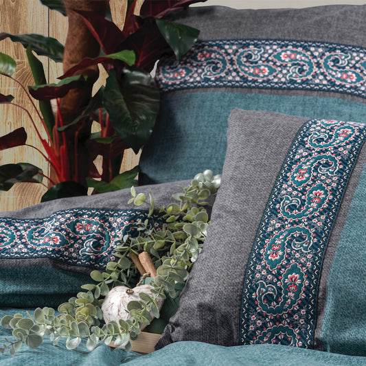 Σετ παπλωματοθήκη Ema Cotton Box 3 τμχ Μονή (160x220) χρώμα πετρόλ - Hippiehome.gr