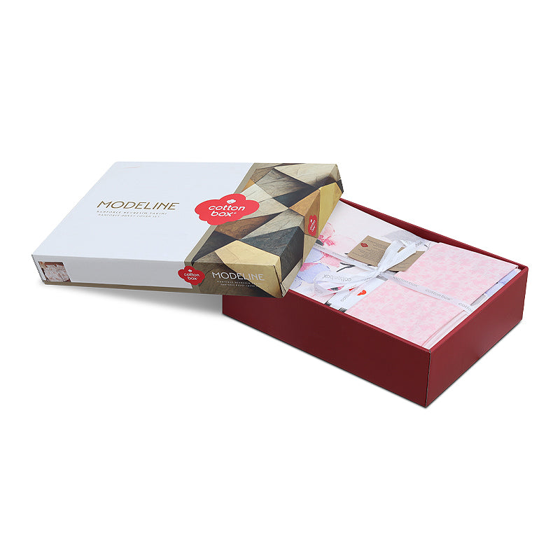 Σετ παπλωματοθήκη Jayda Cotton Box 3 τμχ Μονή (160x220) χρώμα ροζ - λευκό - Hippiehome.gr