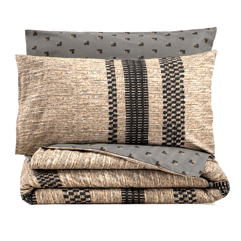 Σετ παπλωματοθήκη Arlo Cotton Box 3 τμχ Μονή (160x220) χρώμα καφέ - γκρι - Hippiehome.gr