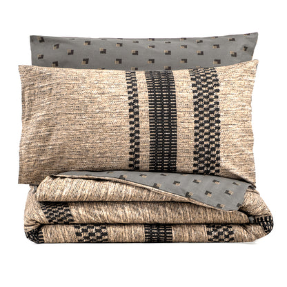 Σετ παπλωματοθήκη Arlo Cotton Box 3 τμχ Μονή (160x220) χρώμα καφέ - γκρι - Hippiehome.gr