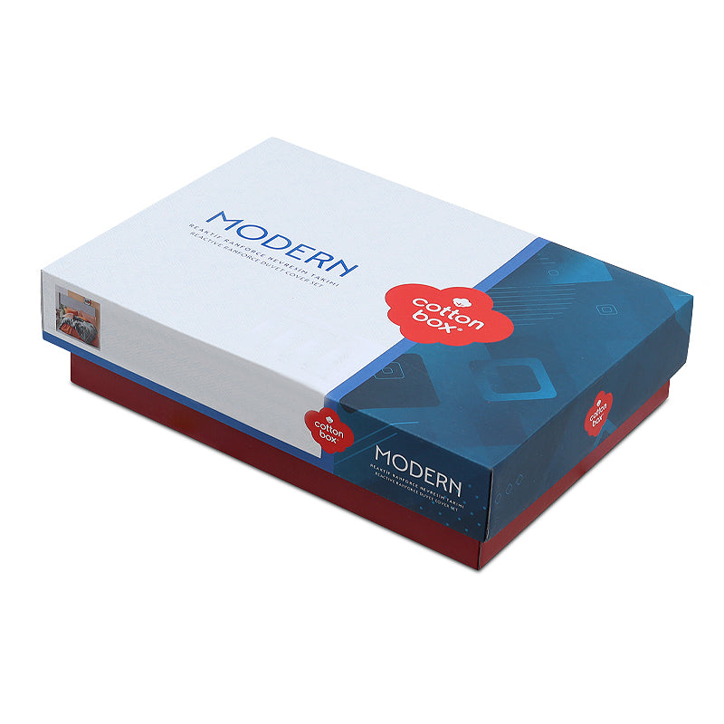 Σετ παπλωματοθήκη Stark Cotton Box 4 τμχ Διπλή (200x220) χρώμα cinnamon - μπλε - Hippiehome.gr