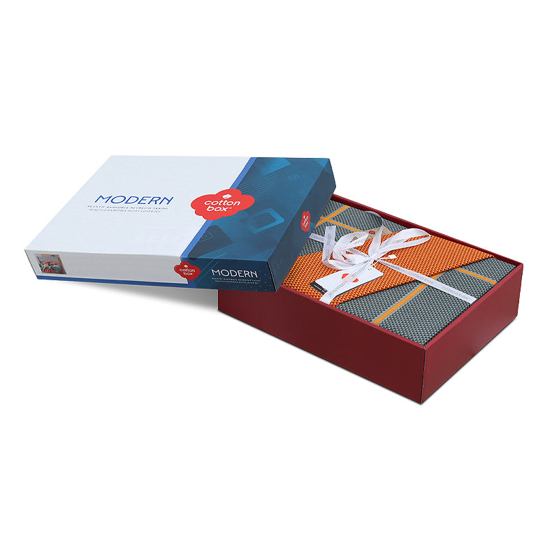 Σετ παπλωματοθήκη Stark Cotton Box 4 τμχ Διπλή (200x220) χρώμα cinnamon - μπλε - Hippiehome.gr