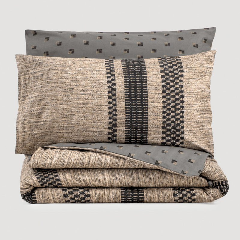Σετ παπλωματοθήκη Arlo Cotton Box 4 τμχ Διπλή (200x220) χρώμα καφέ - γκρι - Hippiehome.gr