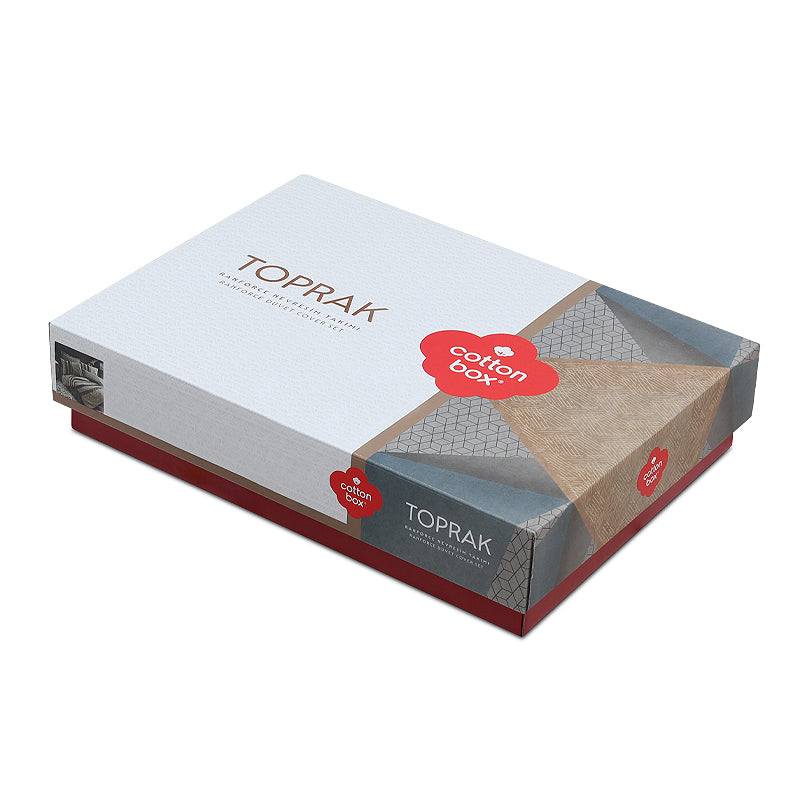 Σετ παπλωματοθήκη Arlo Cotton Box 4 τμχ Διπλή (200x220) χρώμα καφέ - γκρι - Hippiehome.gr