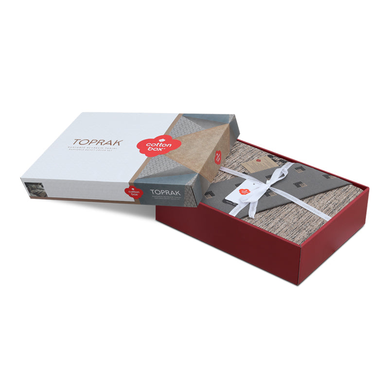 Σετ παπλωματοθήκη Arlo Cotton Box 4 τμχ Διπλή (200x220) χρώμα καφέ - γκρι - Hippiehome.gr