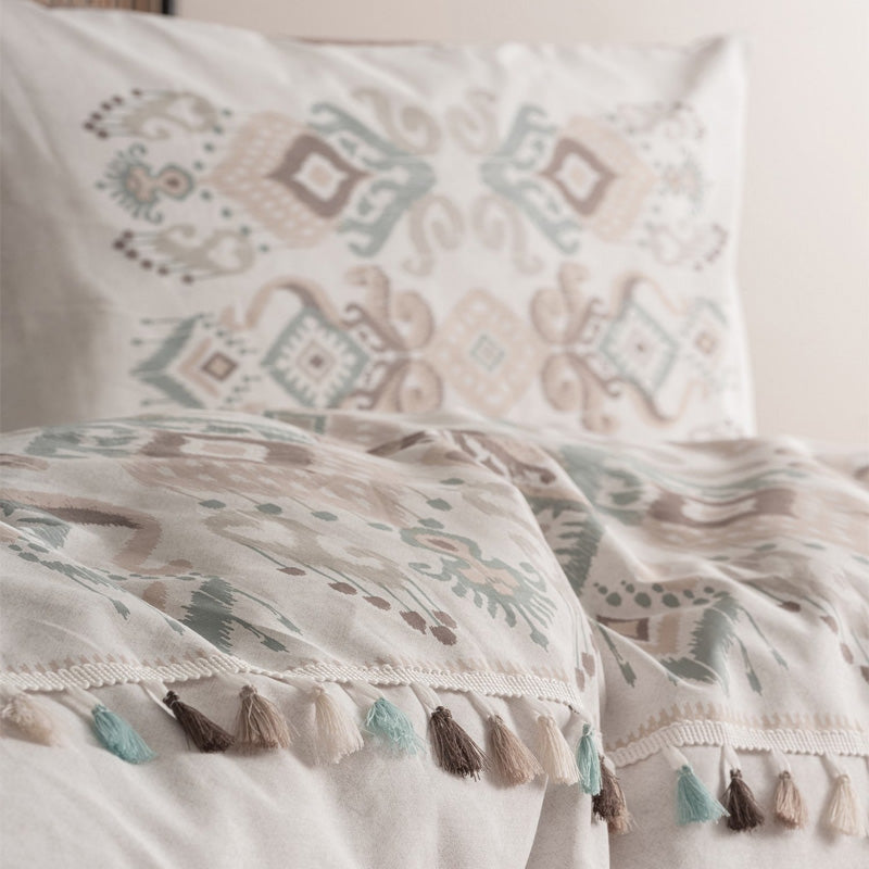 Σετ παπλωματοθήκη Asilo Cotton Box 4 τμχ Διπλή (200x220) χρώμα καφέ - λευκό - Hippiehome.gr