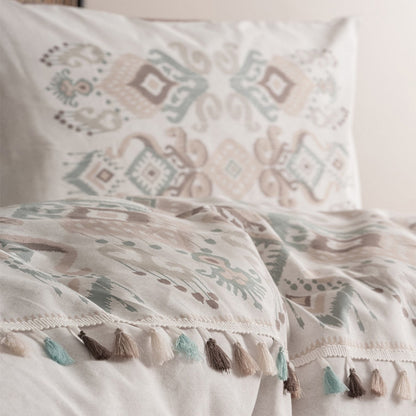 Σετ παπλωματοθήκη Asilo Cotton Box 4 τμχ Διπλή (200x220) χρώμα καφέ - λευκό - Hippiehome.gr