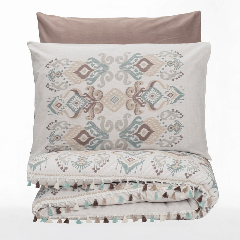 Σετ παπλωματοθήκη Asilo Cotton Box 4 τμχ Διπλή (200x220) χρώμα καφέ - λευκό - Hippiehome.gr