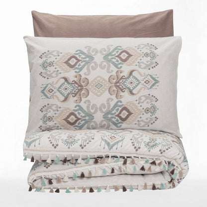 Σετ παπλωματοθήκη Asilo Cotton Box 4 τμχ Διπλή (200x220) χρώμα καφέ - λευκό - Hippiehome.gr