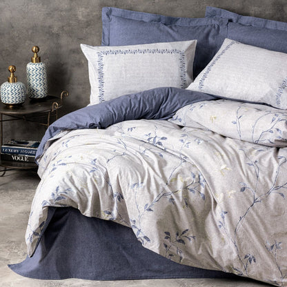Σετ παπλωματοθήκη Nitsa Cotton Box 3 τμχ Μονή (160x220) χρώμα σκούρο μπλε - γκρι - Hippiehome.gr