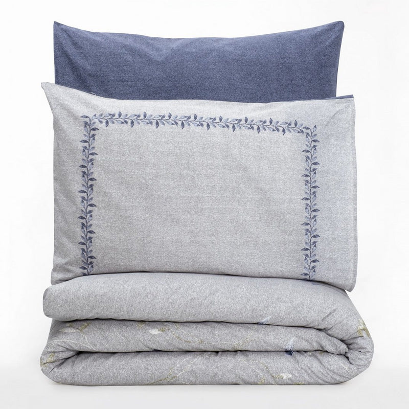 Σετ παπλωματοθήκη Nitsa Cotton Box 3 τμχ Μονή (160x220) χρώμα σκούρο μπλε - γκρι - Hippiehome.gr
