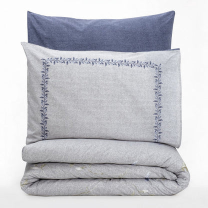Σετ παπλωματοθήκη Nitsa Cotton Box 3 τμχ Μονή (160x220) χρώμα σκούρο μπλε - γκρι - Hippiehome.gr