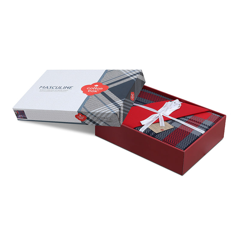 Σετ παπλωματοθήκη Abel Cotton Box 4 τμχ Διπλή (200x220) χρώμα σκούρο μπλε - κόκκινο - Hippiehome.gr