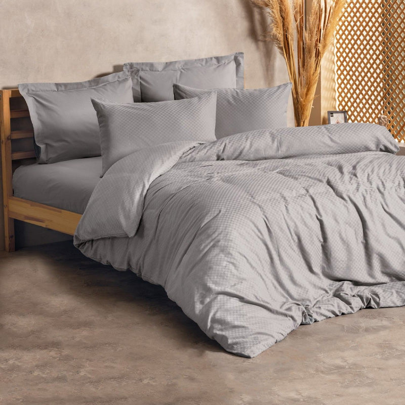 Σετ παπλωματοθήκη Plaid Cotton Box 4 τμχ Διπλή (200x220) χρώμα γκρι - Hippiehome.gr