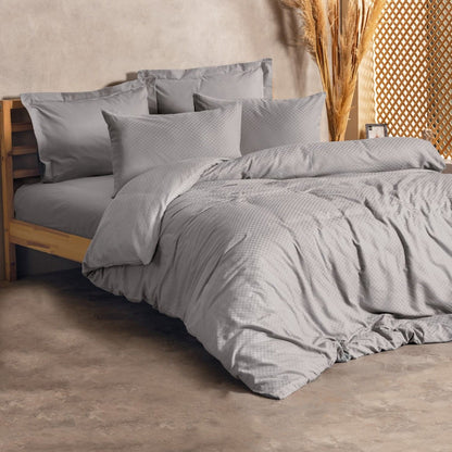Σετ παπλωματοθήκη Plaid Cotton Box 4 τμχ Διπλή (200x220) χρώμα γκρι - Hippiehome.gr